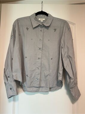 ON-34th Women's Gray Stripe Button-Down Shirt with Embellishments